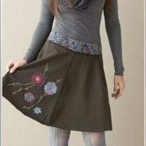 Matilda Jane Finn Gray Floral Embroidery Circle Skirt